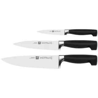 ZWILLING Vier Sterne Messer-Set, 3-teilig (Spick/Garniermesser 10 cm, Fleischmesser 16 cm, Kochmesser 20cm), Rostfreier Spezialstahl, Ergonomischer Kunststoff-Griff, Schwarz [Made in Germany]