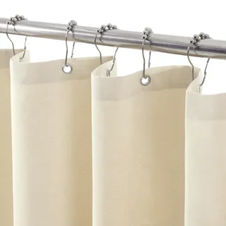 VANZAVANZU Duschvorhang Leinen mit Metall Duschvorhangringe Stoff Textil Badewannenvorhang Anti Schimmel Bad Vorhang Set Wasserdicht Schwerer Badewanne Vorhang - 122 x 182cm (Beige)