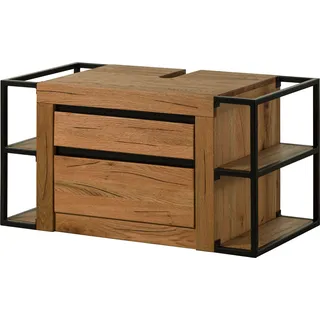 MASSIVMOEBEL24.DE Waschbeckenunterschrank Wildeiche / Zerreiche 100x50x52 natur geölt MONTREUX #53 - Schwarz