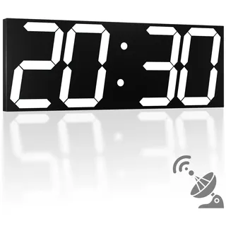 Automatische digitale Wanduhr, 47 cm, LED-Digitaluhr mit großem Display, multifunktionale Wanduhr mit Alarm und Timer, automatische Zeitsynchronisation, Uhr mit einstellbarer Helligkeit (weiß)