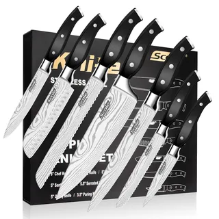 SCOLE® Messerset, Ultra Scharfes Küchenmesser Set 7-teilig, Japanisches Deutsch 1.4116 Edelstahl Messer Set Profi Chefmesser Set mit Ergonomisches Griff mit Geschenkbox