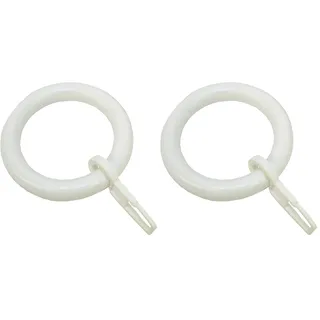 GARDINIA Gardinenringe für Gardinenstangen Ø 28 mm, Mit Gardinenhaken, 10 Stück, Ring-Breite 8 mm, Kunststoff, Weiß (Packung mit 2)