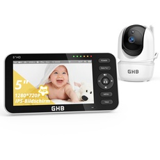 GHB Babyphone mit Kamera 5 Zoll 720P HD IPS-Display Babyphone Kamera VOX-Modus Gegensprechen Nachtsicht Temperaturanzeige Modell 2023