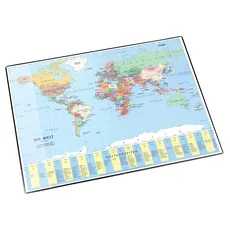 Läufer 45351 Landkarten-Schreibtischunterlage Welt politisch, rutschfeste Schreibunterlage mit Weltkarte, 40x53 cm, mit transparenter Seitentasche
