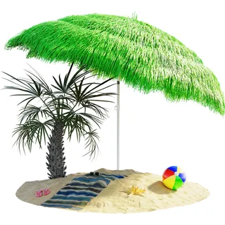 KINGSLEEVE® Sonnenschirm Hawaii Ø160cm Neigbar Höhenverstellbar UV Schutz 30+ Groß Rund Balkon Strand Strohschirm Strandschirm Bast Hawaiischirm Grün - Grün