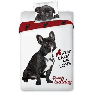 Bettwäsche, Baumwollbettwäsche für Kinder und Jugendliche 160x200 Hund - Weiß