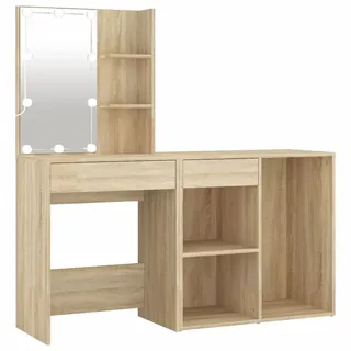 vidaXL LED-Schminktisch mit Schrank Sonoma-Eiche Holzwerkstoff - Braun
