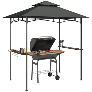 Outsunny Grillpavillon mit LED 240 x 150 x 258 cm wasserabweisend flammhemmend Gartenpavillon mit Doppelschichtdach, Seitenregalen, Gartenlauben