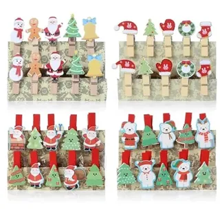 Aililong 40 Stück Holzklammern Weihnachten Klein mit Jute Schnur - Dekorative Zierklammern für Fotos, Party und Weihnachten