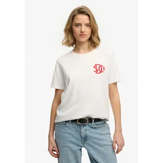 T-Shirt SUPERDRY "SD&CO NEON RELAXED TEE", Damen, Gr. XS, weiß (optic), Single Jersey, Obermaterial: 100% Baumwolle, bedruckt, relaxed fit normal, Rundhals, Shirts T-Shirt, aus Baumwolle, Relaxed Fit, gerader Abschluss, normale Länge, Rundhals
