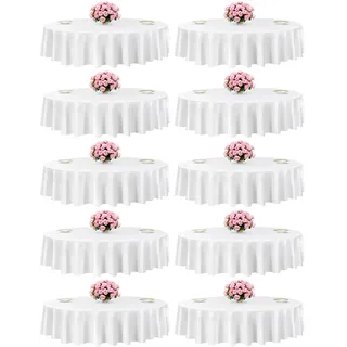 VEVOR 10 x runde Tischdecken Tischwäsche 2286 mm, knitterfreier Tischdeckenschutz, maschinenwaschbares Tischtuch aus Polyestergewebe für Partys Hochzeiten Bankette formelle Veranstaltungen, Weiß