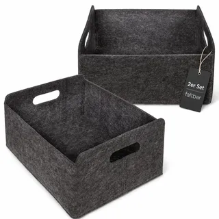 MIJOMA 2er Set Filz-Aufbewahrungsbox Dunkelgrau - Faltbarer Filzkorb 31x25x15 cm - Stabiler Aufbewahrungskorb mit Tragegriffen für Regal & Kleiderschrank - Vielseitiger Organizer für Zuhause