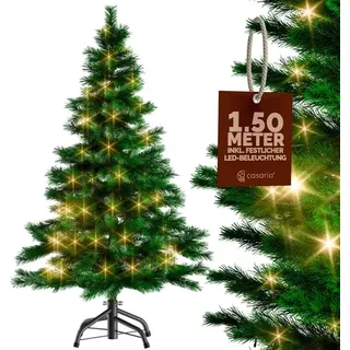 CASARIA® Weihnachtsbaum künstlich 150 cm Lichterkette 100 LED Tannenbaum mit Beleuchtung wie echt Stecksystem dichte Spitzen stabil schwer entflammbar - Grün