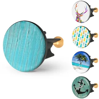 Arteneur Waschbeckenstöpsel 40mm Holz Türkis – Edelstahl Excenterstopfen mit extra Schwerer Messingschraube für stabilen Halt | Universeller Abflussstopfen für Waschbecken