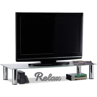 Relaxdays TV-Aufsatz 100x35x17 cm Weiß/Silber Glas/Aluminium