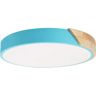 Runde LED-Deckenleuchte Ø40cm, 30W, 3000LM, Blaues Metall und Naturholz, Wählbares Licht (3000K-4000K-6000K)