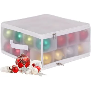 Relaxdays Weihnachtskugel Aufbewahrungsbox, 32 Kugeln, HxBxT: 18x36x36 cm, Kunststoff, Pappe, Kugelbox, transparent/weiß