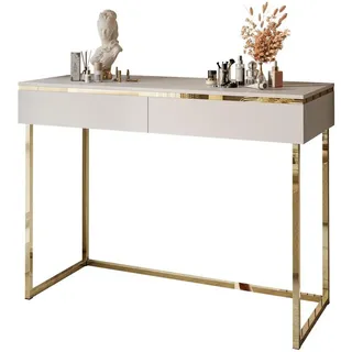 Lookway Schminktisch Aurora Gold Kaschmir Schminktisch auf einem goldenen Gestell ohne Spiegel , Kaschmir , Holzwerkstoff , Uni , 2 Schubladen , Rechteckig , 102x79x44 cm , Wohnzimmer, Wohnzimmertische, Konsolentische