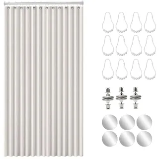 Umllpet Türvorhang Ohne Bohren, H 200 x B 120 cm Wasserdicht Schallschutz Vorhang, Türvorhang mit Teleskopstange und Ösen, Faltbarer Raumteiler für Bad, Schlafzimmer und Wohnzimmer (Cremeweiß)