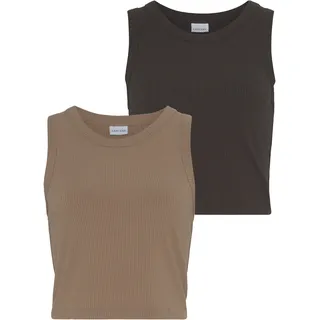 Crop-Top LASCANA, Damen, Gr. 40/42, braun (camelfarben, braun), Rippware, Obermaterial: 95% Viskose, 5% Elasthan, unifarben, figurbetont bauchfrei, Rundhals, Tops Crop-Top, aus weicher Rippware, sommerliche Basic Tops, Topseller