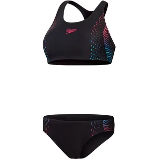 Bandeau-Bikini SPEEDO "PLMT 2PC AF BLACK/PURPLE", Damen, Gr. 40, N-Gr, schwarz, Obermaterial: 80% Polyamid, 20% Elasthan, Bikini-Sets Bandeau-Bikini, zweiteiliges Set, Bandeau-Schnitt, bequemer Sitz, strapazierfähig