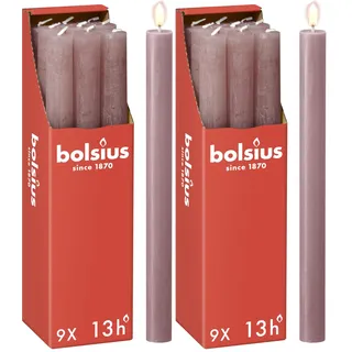 Bolsius - Rustik Stabkerzen - Altrosa - 9 Stück - 27 x 2.3 cm - Länge Brenndauer 13 Stunden - Unparfümierte - Natürliches Pflanzenwachs - Ohne Palmöl (Packung mit 2)