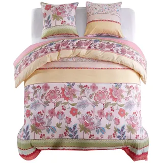 vidaXL Bettwäsche-Set Blumen/Streifen Rosa 200x220/80x80 cm 133441