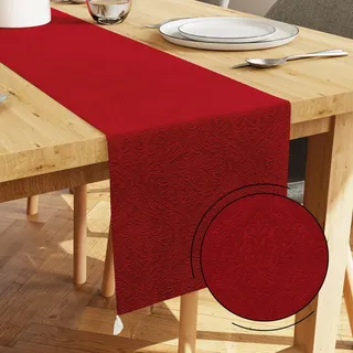 Encasa XO Tischläufer | Geprägtes Samt | Größe 32x183 cm | Farbe Rot mit Premium-Polyester - Maschinenwaschbar