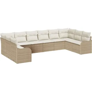 vidaXL Gartensofa-set mit Speicher 10 pcs Beige und Weiß Poly-Rattan - Beige