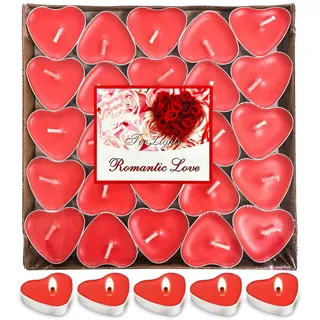 Herzförmige Kerzen, 50 Rote Herzkerzen, Teelichter, Romantische Deko | Valentinstag, Verlobung, Heiratsantrag, Hochzeit, Jahrestag, Dinner zu zweit, Tischdeko, Gastgeschenk, Liebe