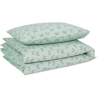 Amazon Basics 100% Bio-Baumwolle Kinderbettwäsche Set, Reversibler Bettbezug 100 x 135 cm & Kissenbezug 40 x 60 cm für Kinderbett, Mintgrüne Gepunktete Hunde