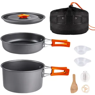 aiGear Camping Kochgeschirr Set/Outdoor Geschirr Set | Camping Topf Kochtopf Tragbar Aluminium | mit Aufbewahrungsbeutel | für Outdoor Camping Wandern Wandern Picknick (CC02OR)