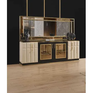 Kommode xxl Sideboard mit Spiegel Sideboards Holz Kommoden Möbel 2tlg Hochglanz - Weiß