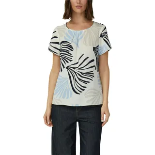 Kurzarmbluse S.OLIVER BLACK LABEL, Damen, Gr. 46, bunt (ecru), Web, Obermaterial: 100% Polyester, geblümt, hüftbedeckend, Rundhals, Blusen Kurzarmbluse, mit grafischem Muster