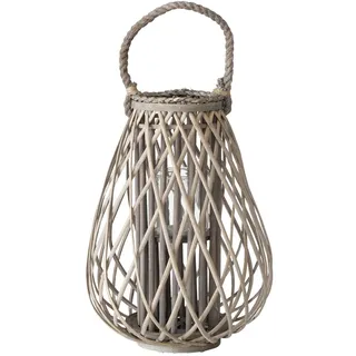 Boltze Kerzen-Leuchter Candle-Holder Ständer-Halter LED-rund Laterne-Weide Stumpen-Lichterketten aus-Geflecht Weihnachten-Zeit mit-Henkel modern-stilistisch natürlich-Schnur Element-Accessoire Wohnzimmer-Essbereich grau Tisch-Deko Jolanda