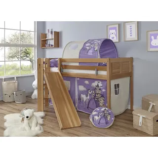 Podestbett Ekki Country 90 x 200 cm inkl. Rollrost und Matratze Buche massiv natur horse/lila