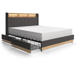 VitaliSpa Polsterbett Nura Anthrazit 160x200 cm mit 4 Schubladen , Holzwerkstoff , Rechteckig , Schlafzimmer, Betten