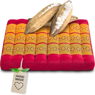 livasia Sitzkissen Stuhlauflage groß - 50x50x6cm - Bodenkissen Indoor/Outdoor, Meditationskissen Yogakissen, Stuhlauflage für Palettenmöbel, Steppkissen für Stuhl und Bank (Rot/Gelb)