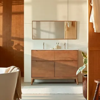 Gabrielle - Badezimmerschrank aus massivem Mangoholz und Keramik, 120 cm