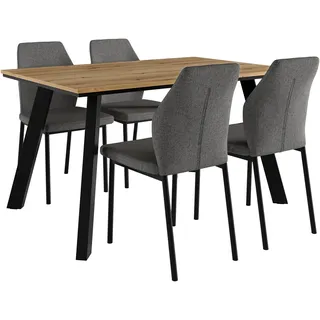 OTTO home "Genf Tischgruppe, Esstisch plus 4 Stühle", grau eichefarben, anthrazit), Webstoff, Sitzmöbel-Sets, Essgruppe, Esstisch 138 cm, 4 Esszimmerstühle, moderne Tischplatte in Evoke eiche,