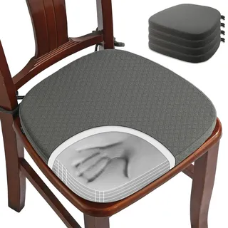 BUYUE Luxus Memory Foam Stuhl Kissen 4 Pack, Jacquard 40cm U-Form komfortable Esszimmerstuhl Pad, abnehmbare rutschfeste Küche Stuhl Sitzkissen, (4 Stück, grau)