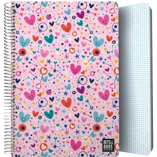 Grafoplás | Notizbuch aus Kunststoff, 80 quadratische Blätter, 4 x 4, 90 g, Folio-Größe, Spiralbindung, Design Bits&Bobs Pop Up Design Hearts | FSC-zertifiziert