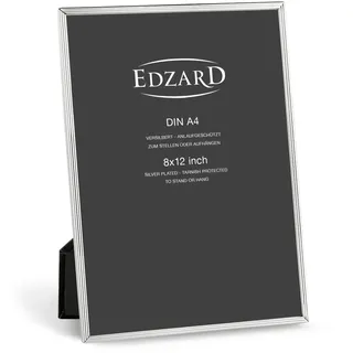 EDZARD Bilderrahmen Simone für Foto 21 x 30 cm, edel versilbert, anlaufgeschützt, mit Samtrücken, inkl. 2 Aufhängern, Fotorahmen zum Stellen und Hängen