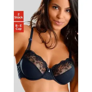 Bügel-BH NUANCE, Damen, Gr. 80, Cup E, blau (marine, weiß), Spitze, Obermaterial: 68% Polyamid, 25% Polyester, 7% Elasthan, BHs Bügel-BH, mit schöner Stickereispitze – auch ideal für große Größen