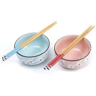 Lachineuse - Set mit Duo-Schalen aus Japan – Design Kirschblüten – mit 2 Paar Essstäbchen – Gourmand Vergnügen – Tradition aus Japan – japanische Dekoration – Geschenkidee Japan Asien