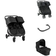 Baby Jogger City Mini GT2 Geschwisterwagen Zwillingswagen | Bundle mit Babywanne, Wetterschutz & Sicherheitsbügel | Jet (schwarz)