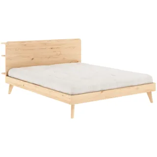 Karup Design Bettgestell »RETREAT BED«, aus Kiefer massiv mit Lattenrost, Kopfteil mit 3 Ablagen, braun