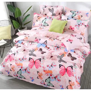 AShanlan Bettwäsche 140x200 70x90 Mädchen Rosa Schmetterling Kinderbettwäsche Set Pink Bunt Butterfly 100% Mikrofaser Kinder Bettbezug mit Reißverschluss