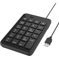 MoKo Mini USB Ziffernblock, 1.5 M Kabel Numerische Tastatur Keypad mit 23 Tasten Multifunktionstasten, Tragbare USB Nummernblock Zusatztastatur Ultra Dünn Numpad für iMac Laptop PC Notebook, Schwarz