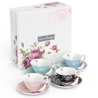 London Boutique Teetasse und Untertasse, 1 Nachmittagstee-Set, Knochenporzellan, Vintage-Geschenkbox, 200 m (je 1 Farbe)